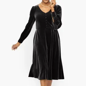 Talbots | Dresses | Talbots Midi Black Velvet Holiday Fit Flare Vneck Dress  Size Small 2 | Poshmark